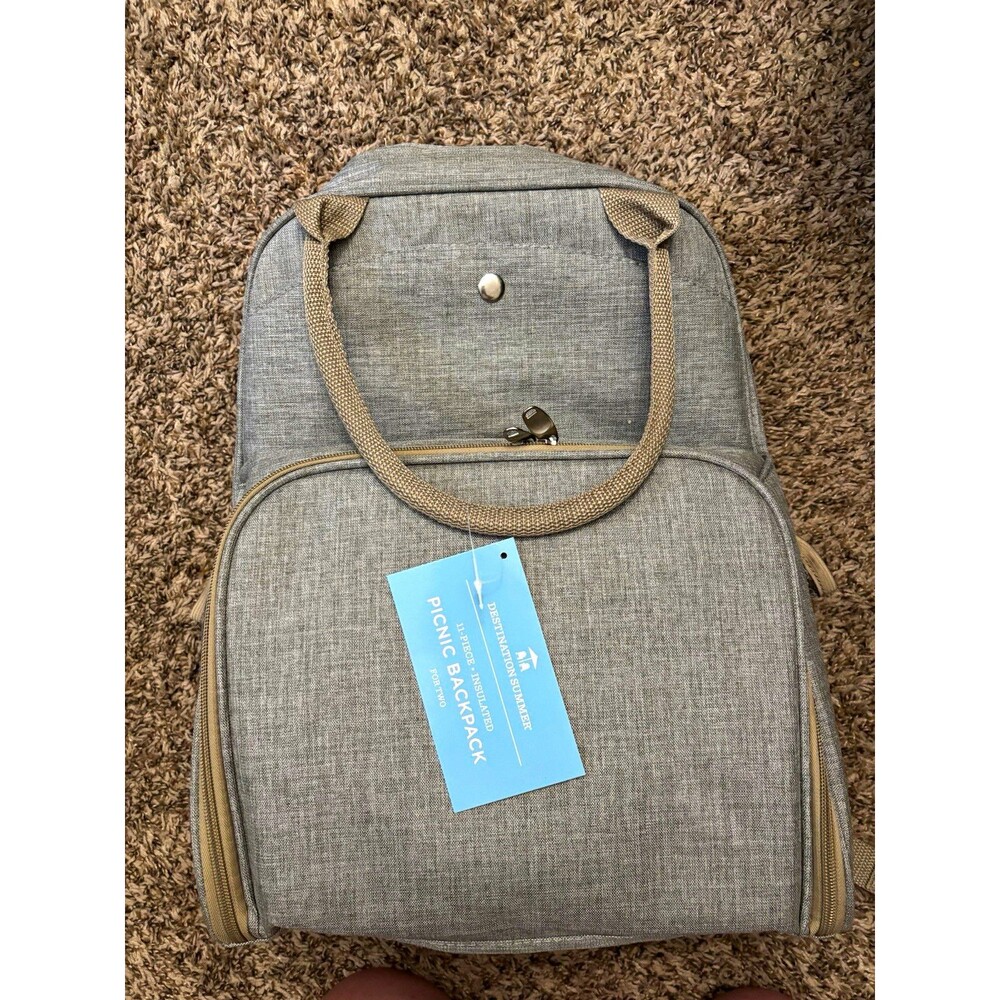Destination Summer 11-Piece Insulated Picnic Backpack Set for 2, Gray